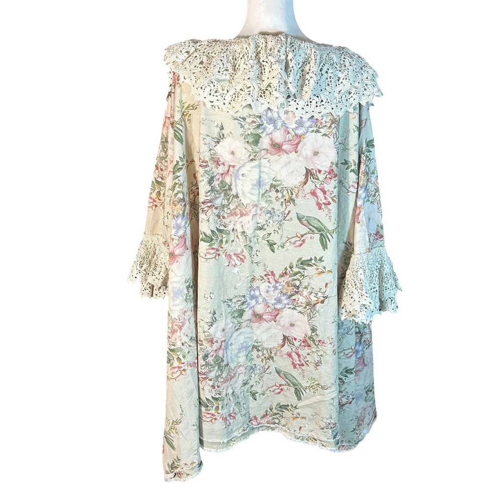 Blue Velvet Duster NWT Women L/XL Taupe Floral Crochet Lace Trim Kimono Boho - Picture 4 of 11